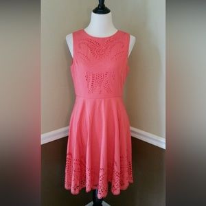 NWT Modcloth Invitation Designer Dress S Coral Cutout Eyelets Cocktail Party